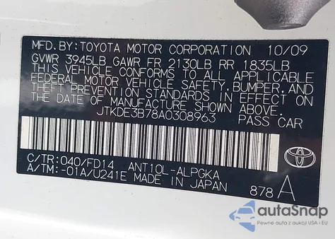 2010 Scion Tc from USA, damaged, VIN JTKDE3B78A0308963